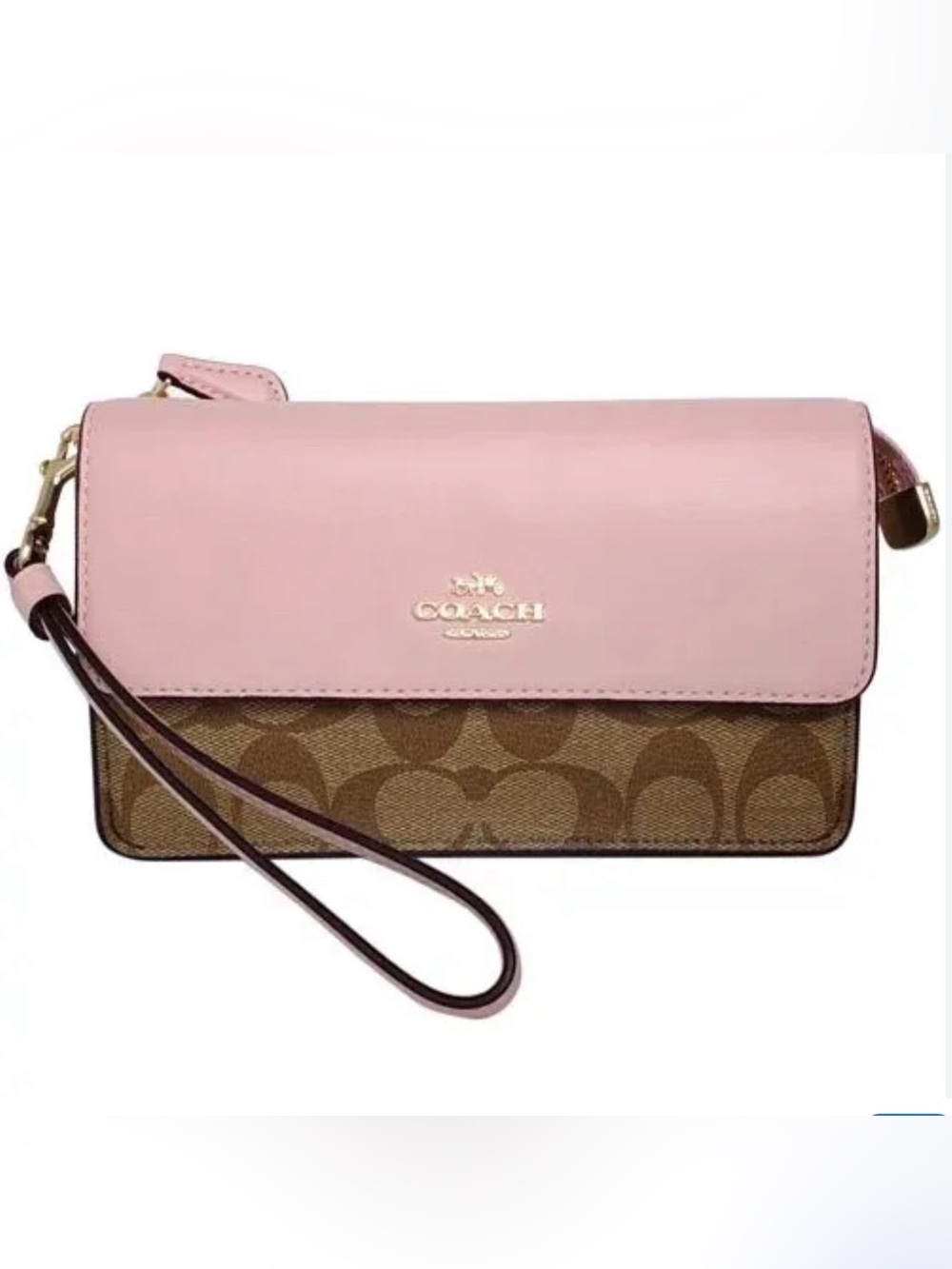 Coach Pink Signature Canvas fold over Wristlet bag